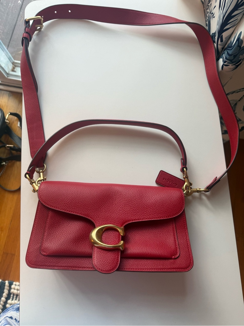 Coach Tabby Red Pebble Leather Crossbody with Gold 'C' Accent